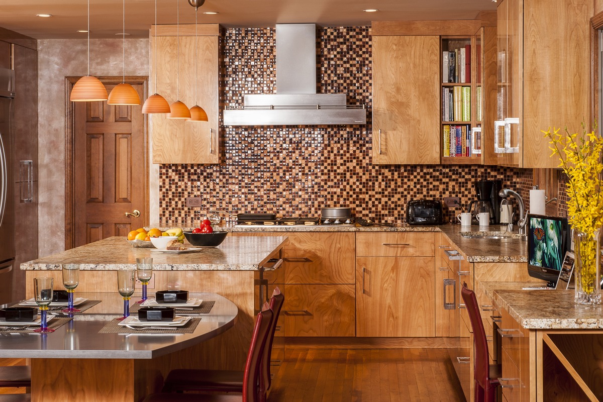 Abbey's custom warm kitchen design with light wood cabinets and Abbey's custom warm kitchen design with light wood cabinets and stainless hood