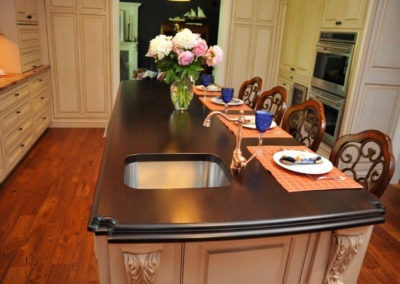 Abbey's custom traditional kitchen, polished walnut countertop and beautiful detailing