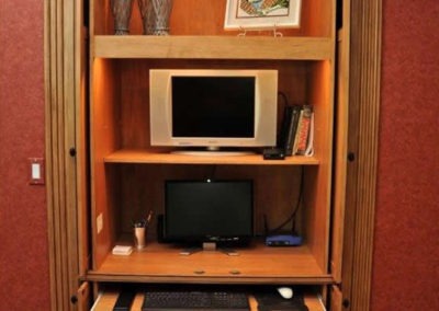 Abbey's custom designed built-in closet desk, open