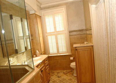 Abbey's Bathroom design, sunny tiled room, large glassed shower
